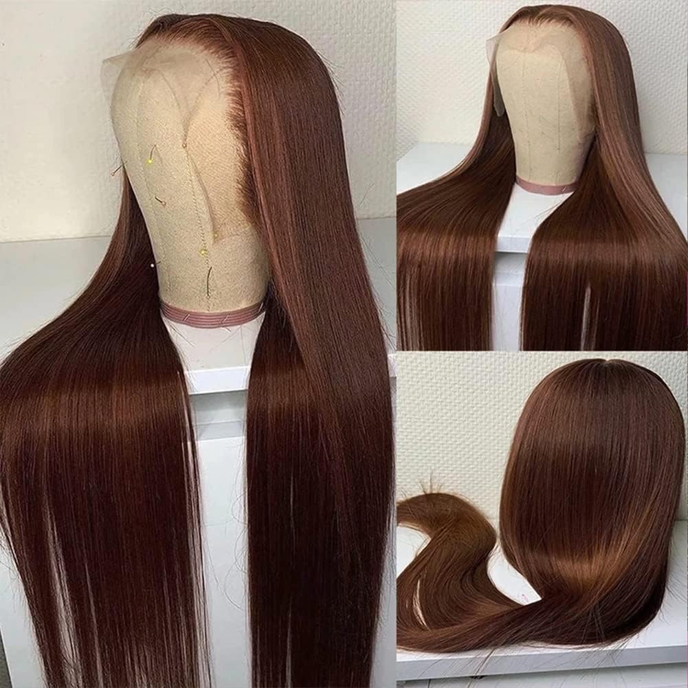 Brown Long Straight Lace Frontal HD Human Hair Wigs