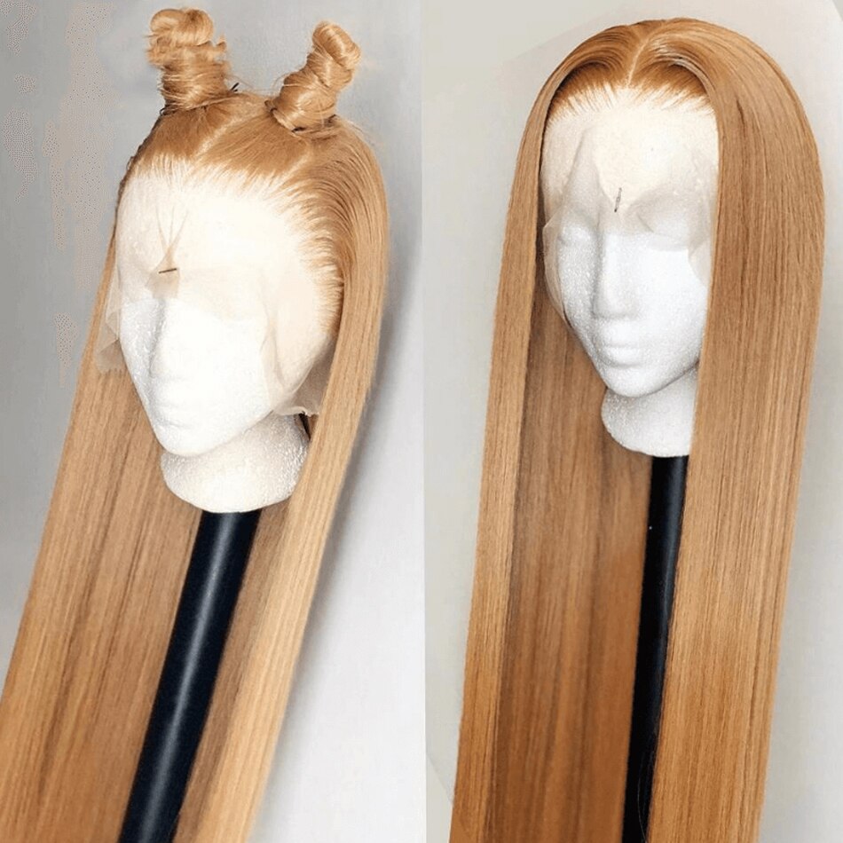 Honey Blonde Straight Human Hair Lace Frontal Wigs Brazilian 13X4 HD Lace Front