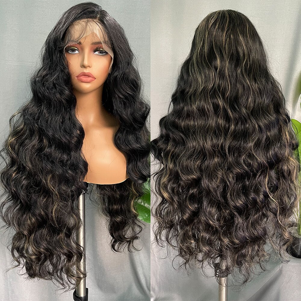 32 Inches Long Body Wave Fluffy 6x13 4x13 Synthetic Lace Front Wigs Pre Plucked with Baby Hair