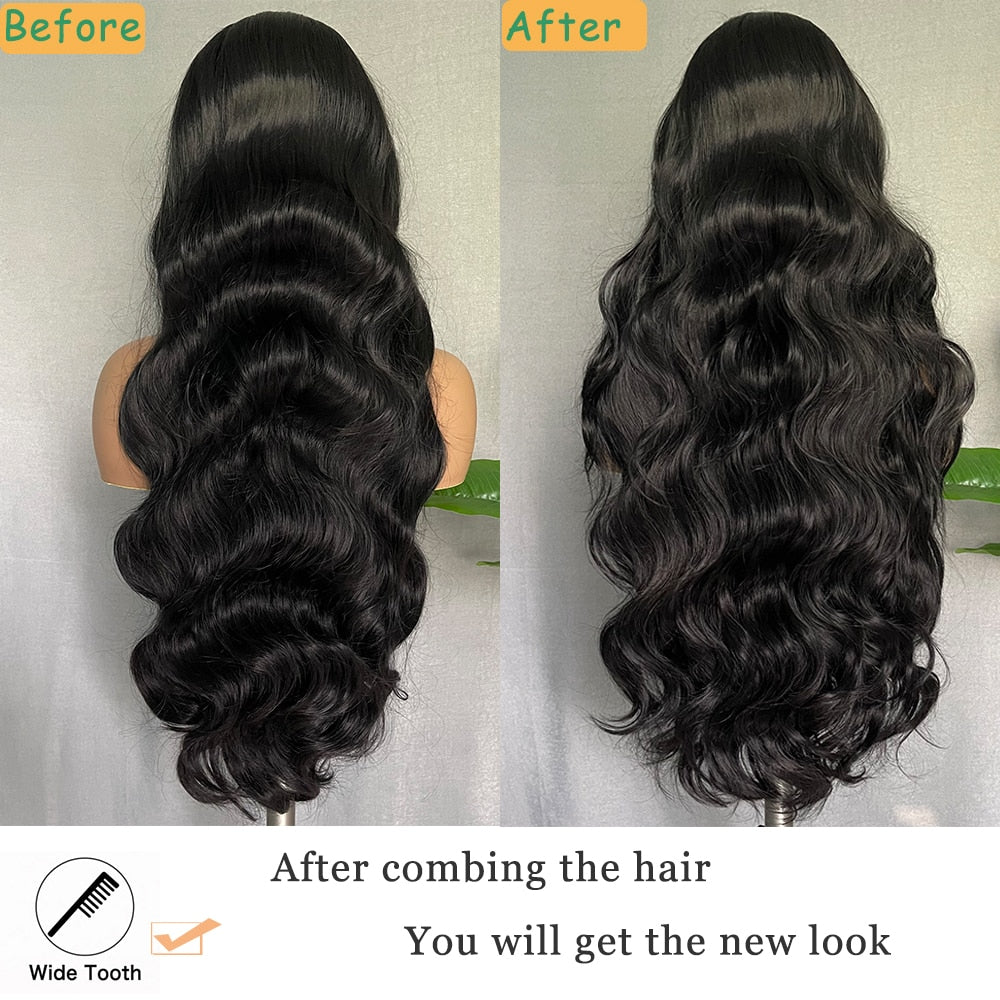 32 Inches Long Body Wave Fluffy 6x13 4x13 Synthetic Lace Front Wigs Pre Plucked with Baby Hair