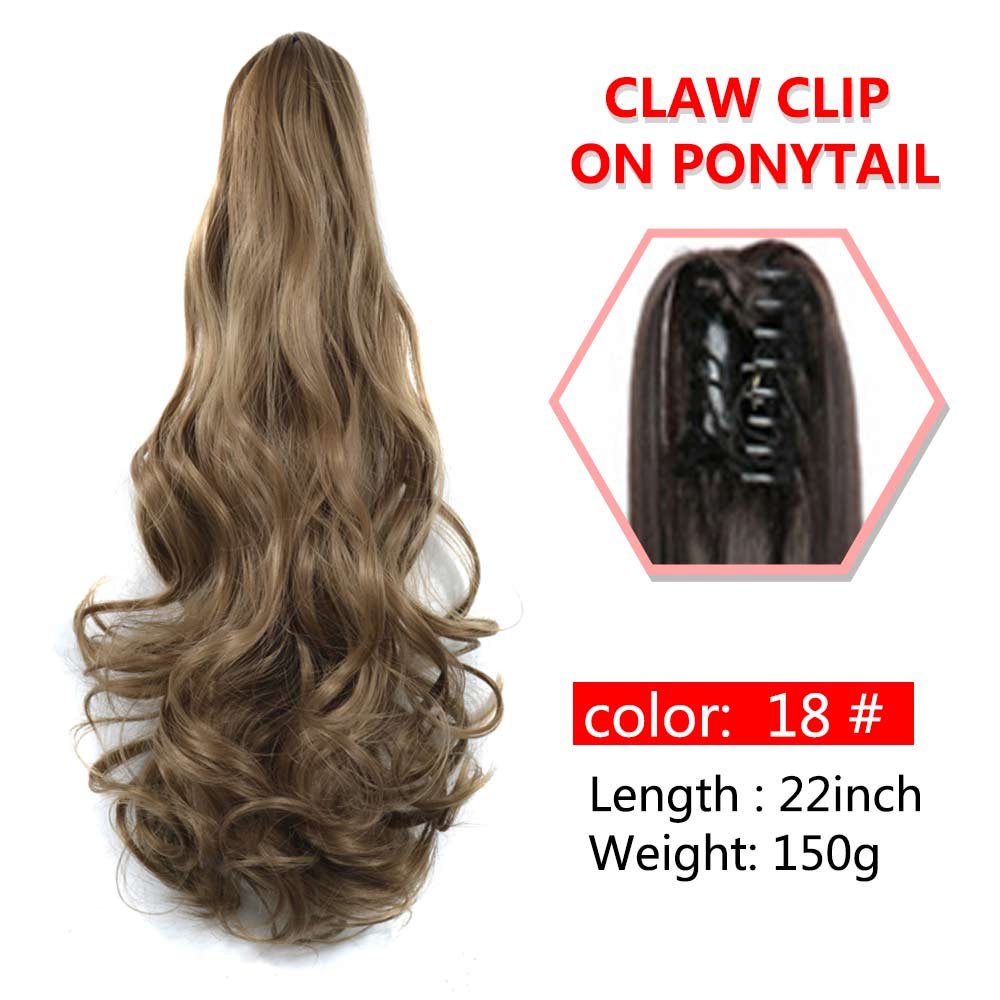 Long Wavy Claw Clip On Ponytail Synthetic 22inch Hair Extension Wig