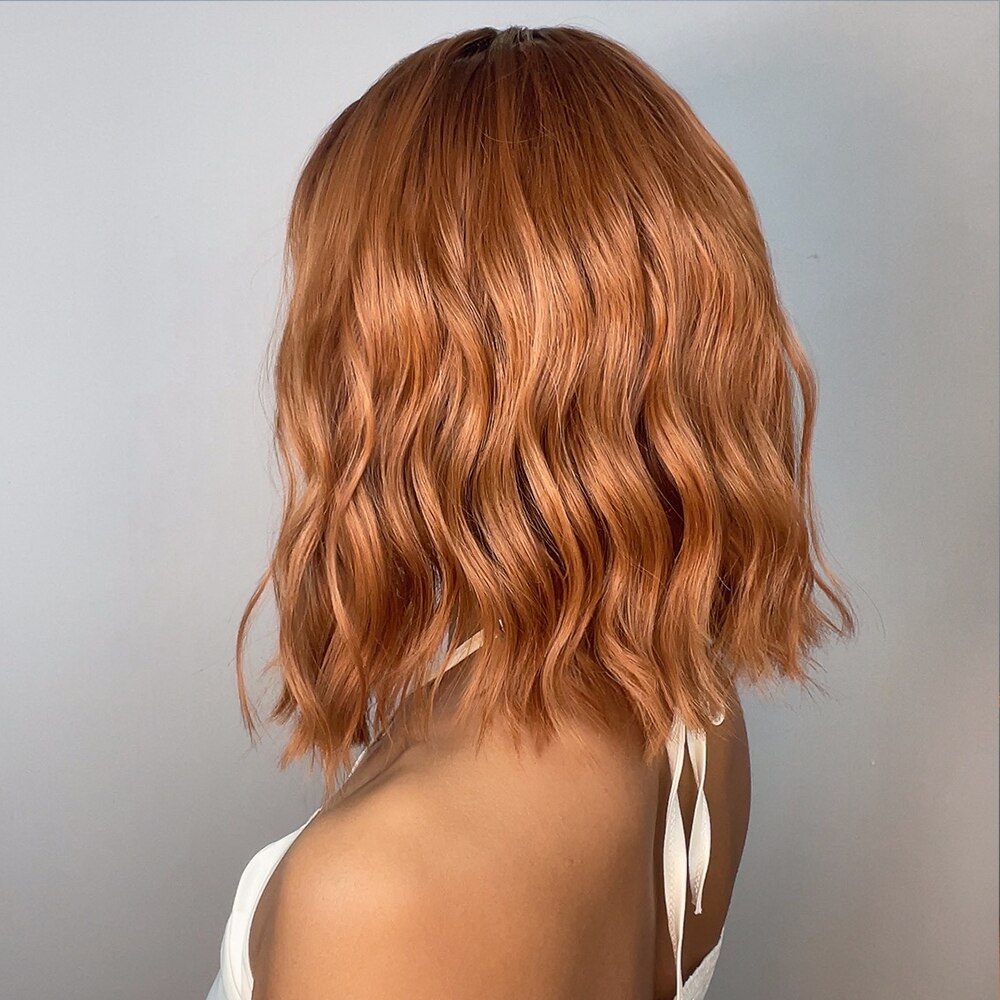 Red Copper Ginger Synthetic Wigs with Bangs Medium Length