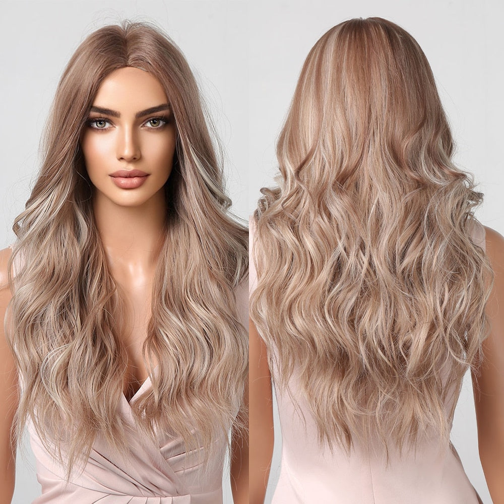 Ombre Silver Ash Long Curly Wavy Synthetic Wig