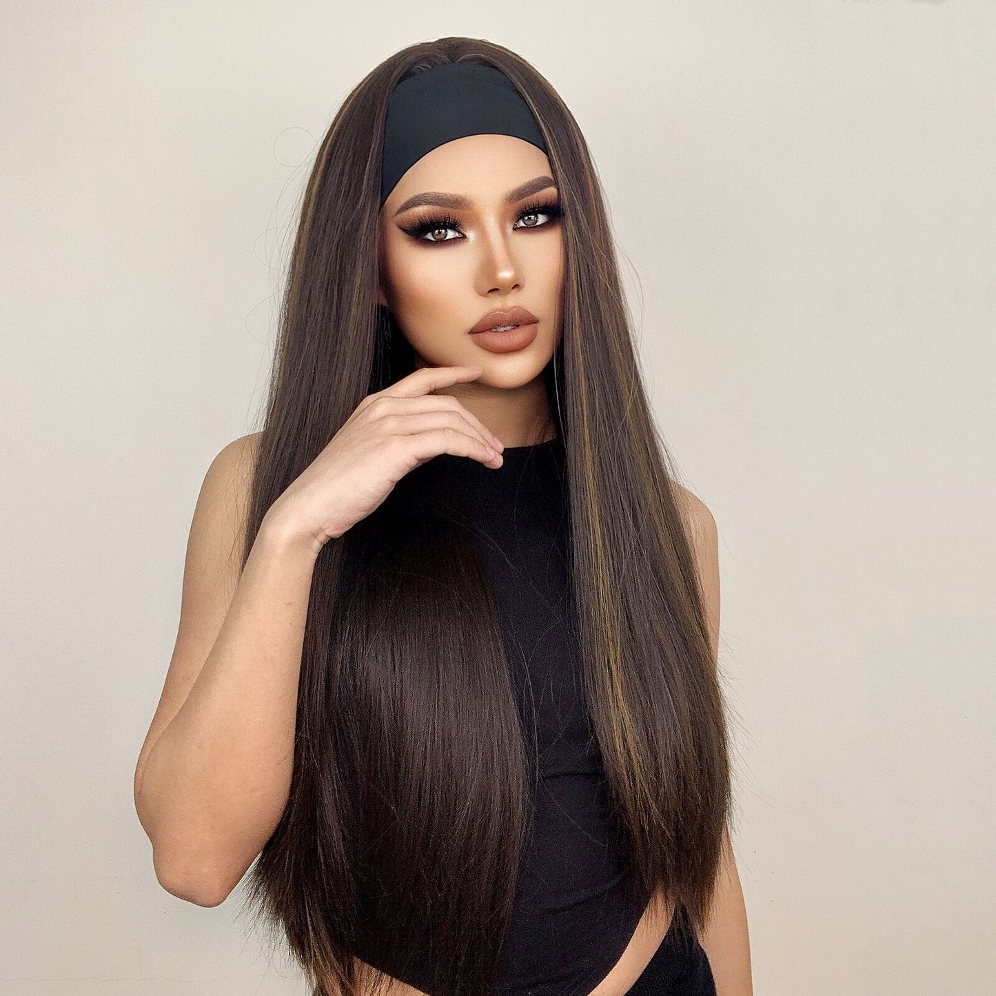 Long Straight Brown Headband Wig