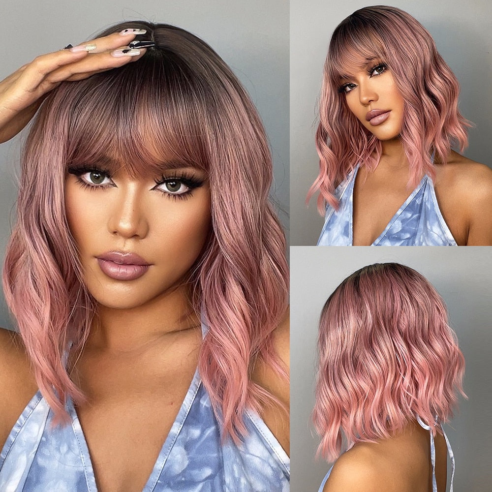 Red Copper Ginger Synthetic Wigs with Bangs Medium Length