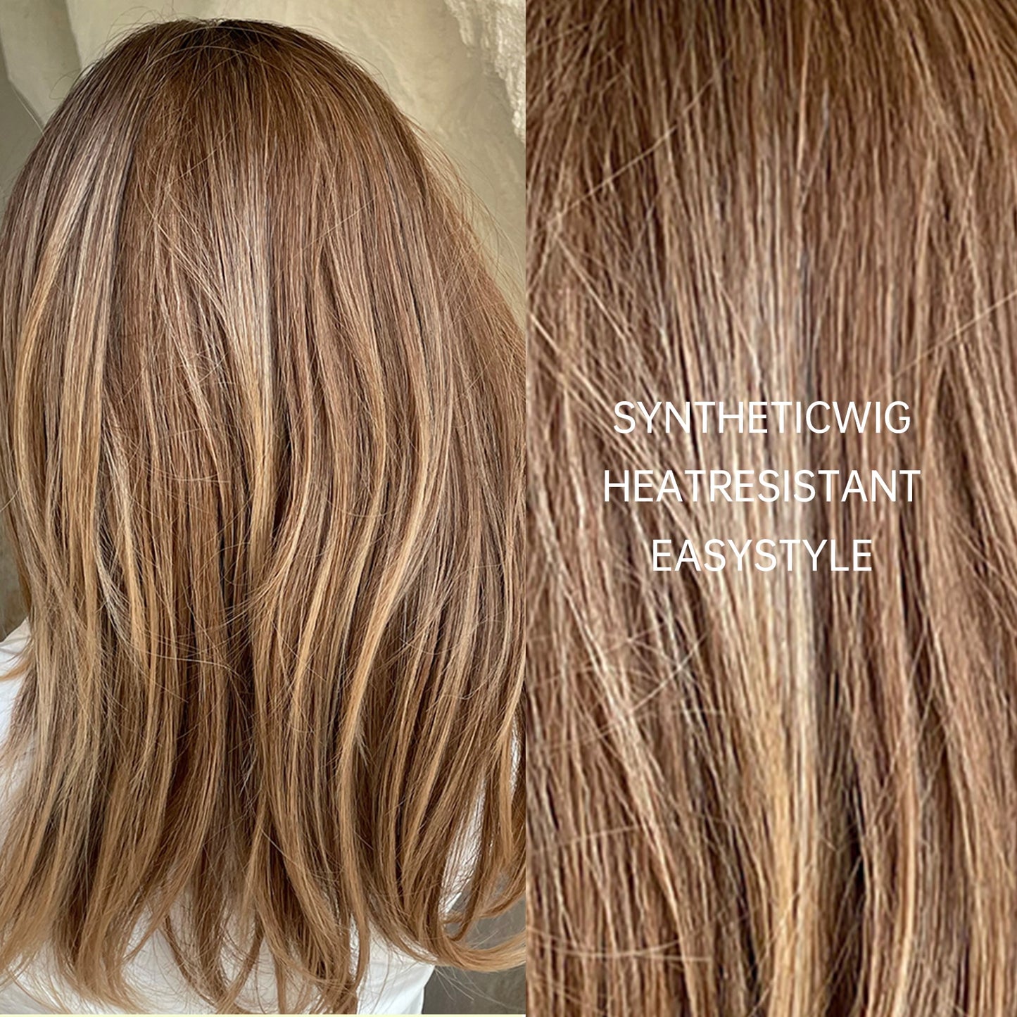 Medium Length Brown Highlight Layered Synthetic Wigs Natural Straight Hairs Wig
