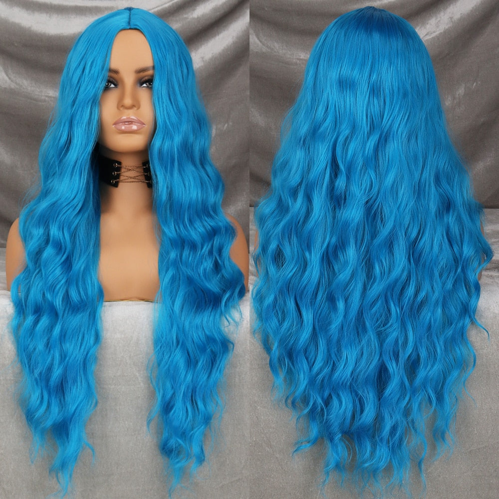 Long Wavy Green Synthetic Wig Cosplay Party Wig