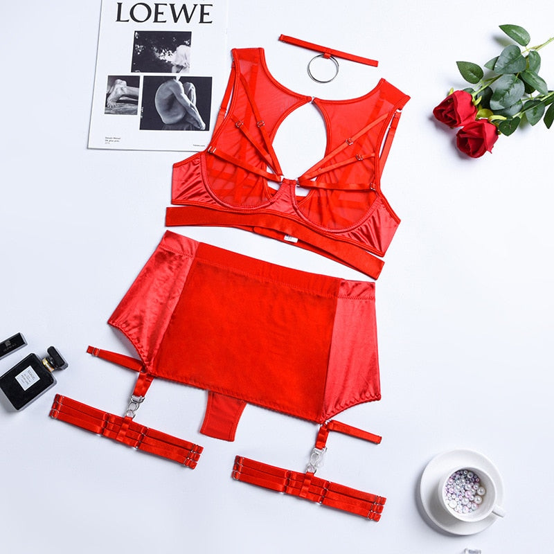 5-Piece Mesh Lingerie Set Black/red Choker Underwear Set Gothic Sexy Fancy Set Sleepwear