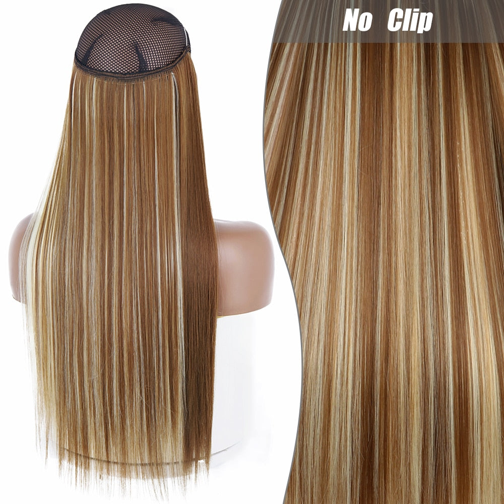 No Clips Long Straight Natural Hair Extension Synthetic Hairpiece Blonde Black