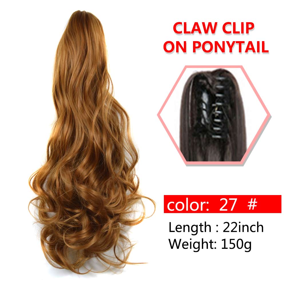 Long Wavy Claw Clip On Ponytail Synthetic 22inch Hair Extension Wig