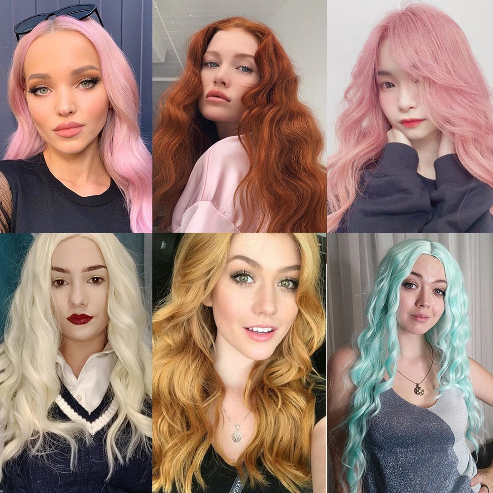 Long Wavy Green Synthetic Wig Cosplay Party Wig