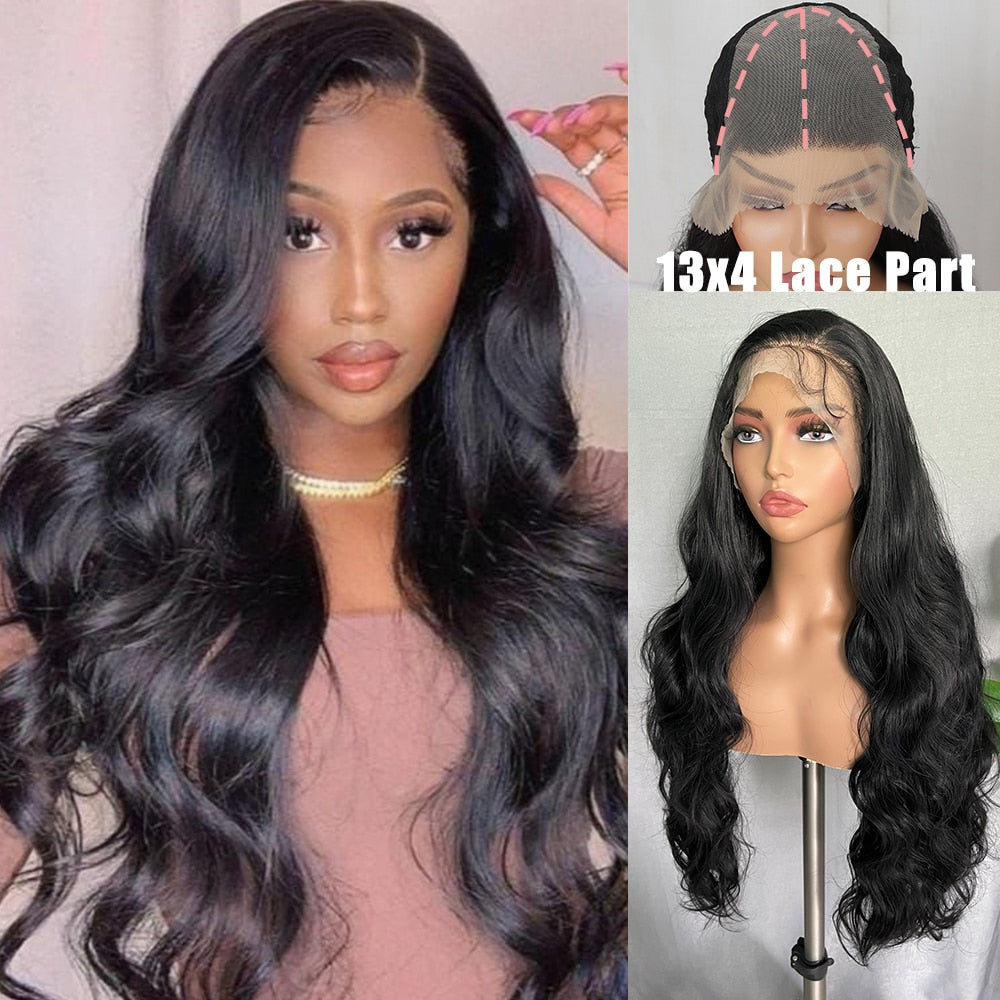 32 Inches Long Body Wave Fluffy 6x13 4x13 Synthetic Lace Front Wigs Pre Plucked with Baby Hair