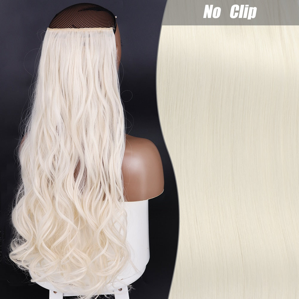 No Clips Long Straight Natural Hair Extension Synthetic Hairpiece Blonde Black