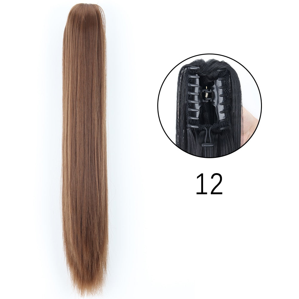 Ponytail Hair Extensions Long Straight Hair Claw Clip On 24Inch Synthetic Wig