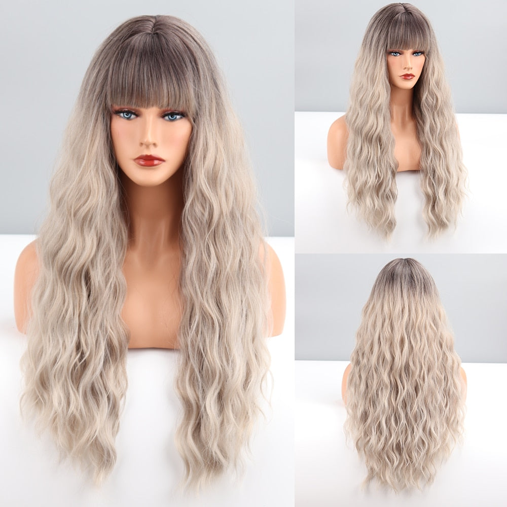 Long Wavy Green Synthetic Wig Cosplay Party Wig