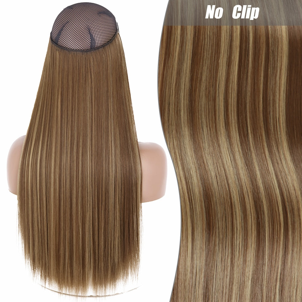 No Clips Long Straight Natural Hair Extension Synthetic Hairpiece Blonde Black