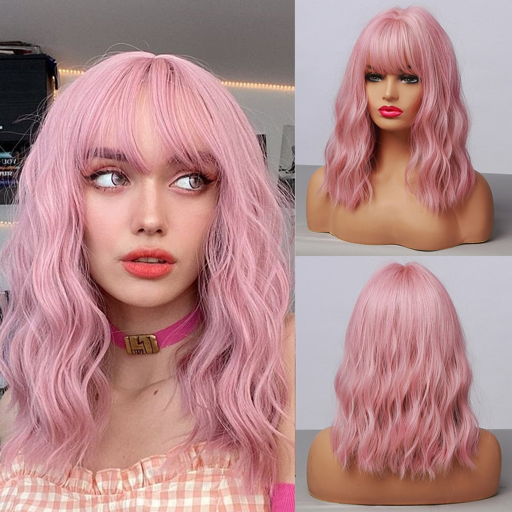 Red Copper Ginger Synthetic Wigs with Bangs Medium Length
