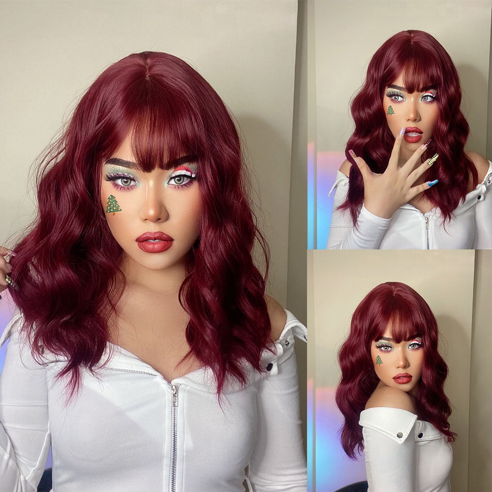 Red Copper Ginger Synthetic Wigs with Bangs Medium Length
