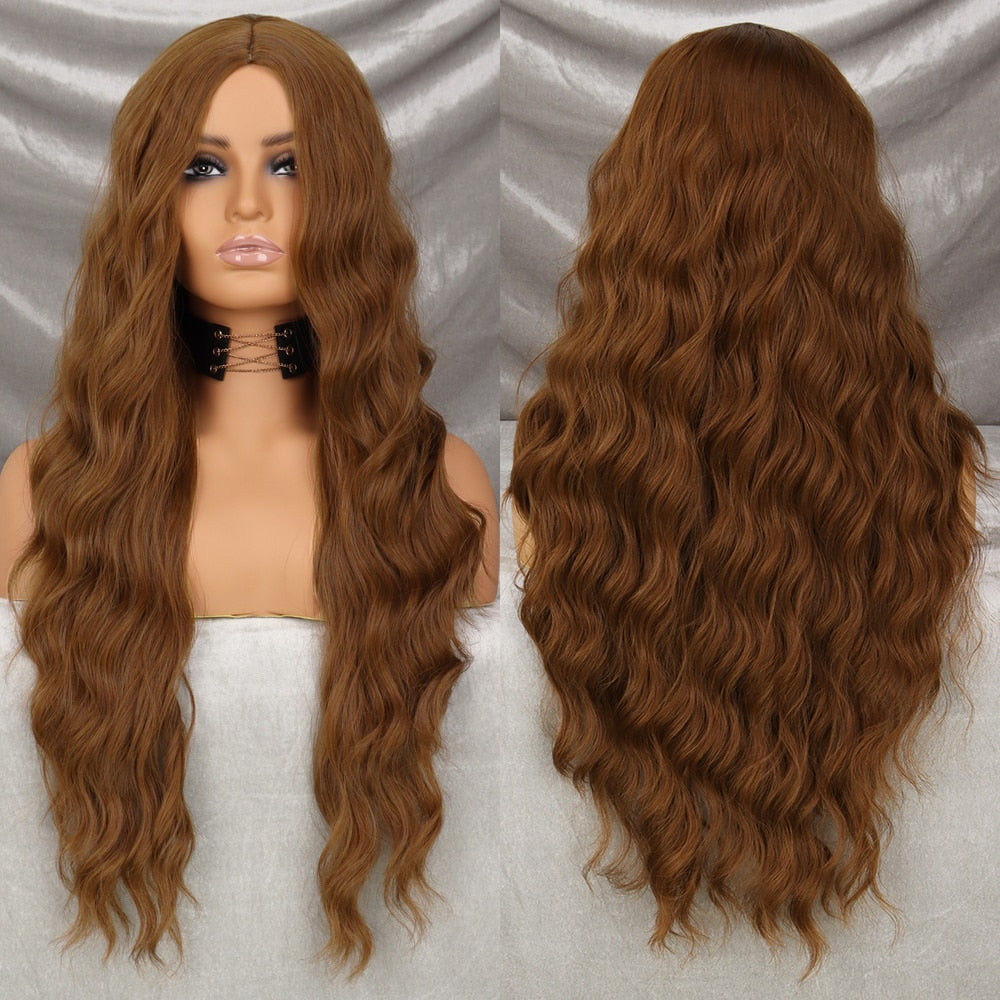 Long Wavy Green Synthetic Wig Cosplay Party Wig