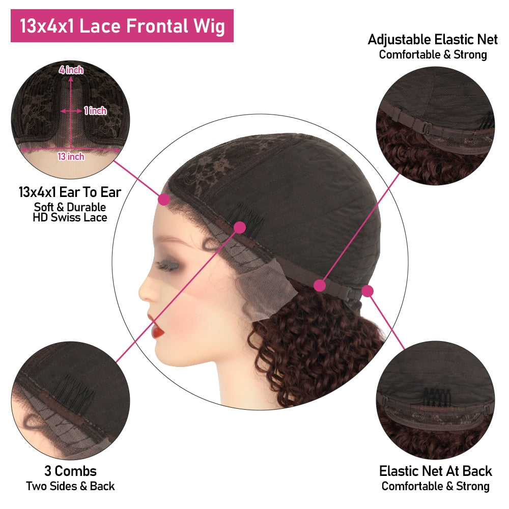Reddish Brown Kinky Curly Wig Synthetic Lace Front Wigs Pre Plucked With Baby Hair Lace Closure Wig
