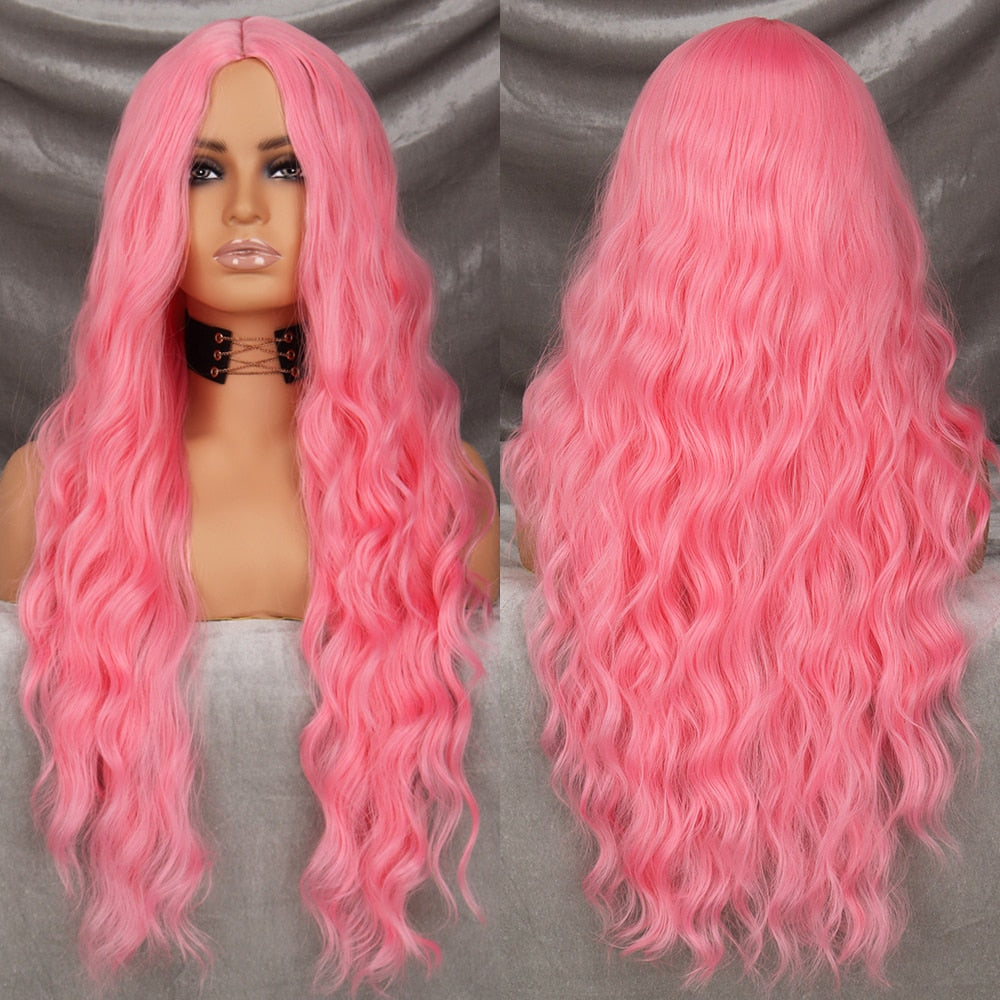 Long Wavy Green Synthetic Wig Cosplay Party Wig