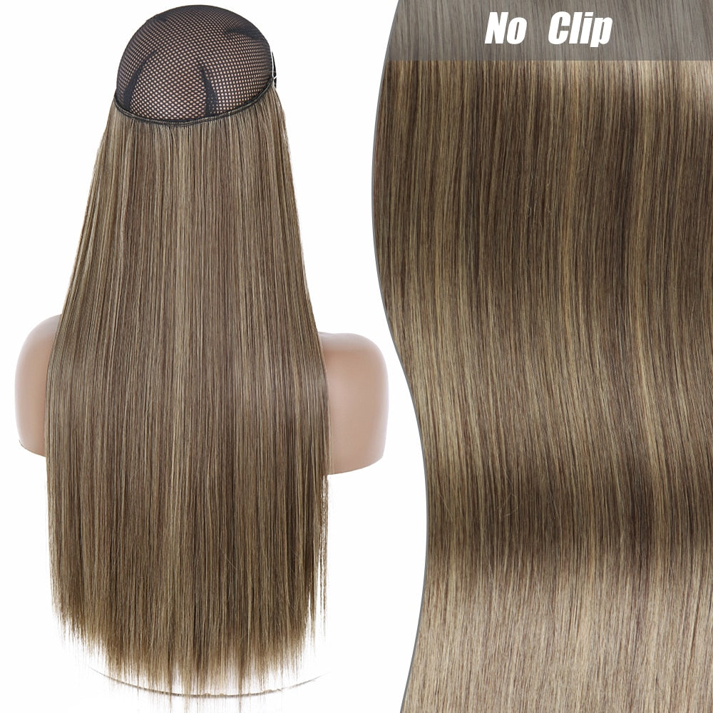 No Clips Long Straight Natural Hair Extension Synthetic Hairpiece Blonde Black