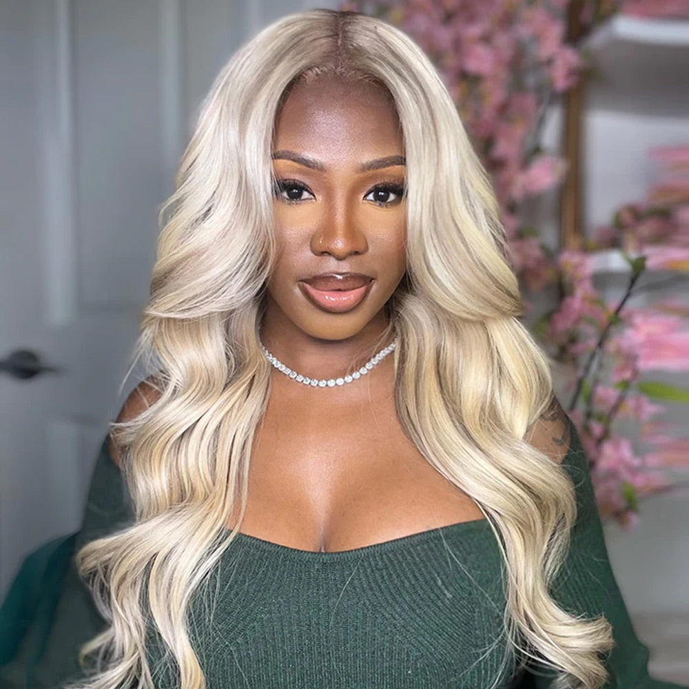 Light Ash Blonde Body Wave Synthetic Wigs 13x4 Lace Front Wigs