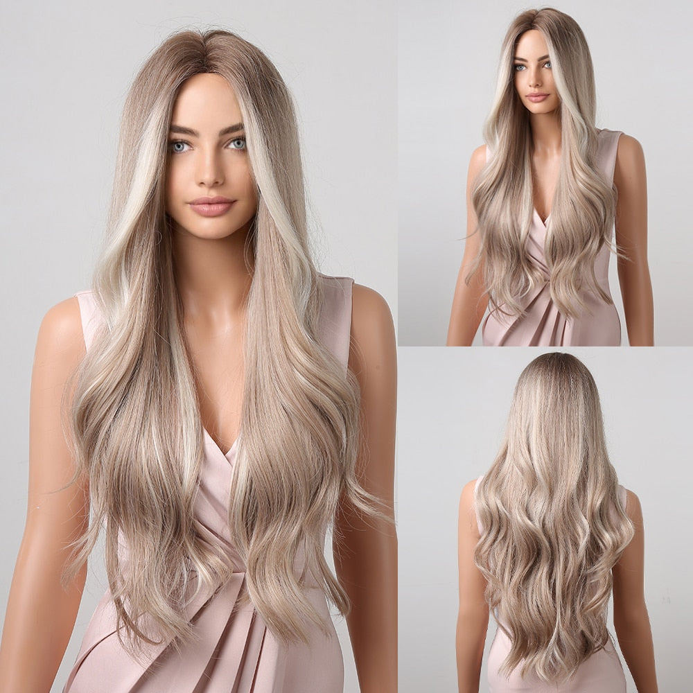 Brunette Long Wavy Brown Synthetic Wig