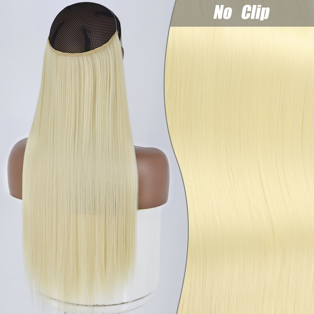 No Clips Long Straight Natural Hair Extension Synthetic Hairpiece Blonde Black