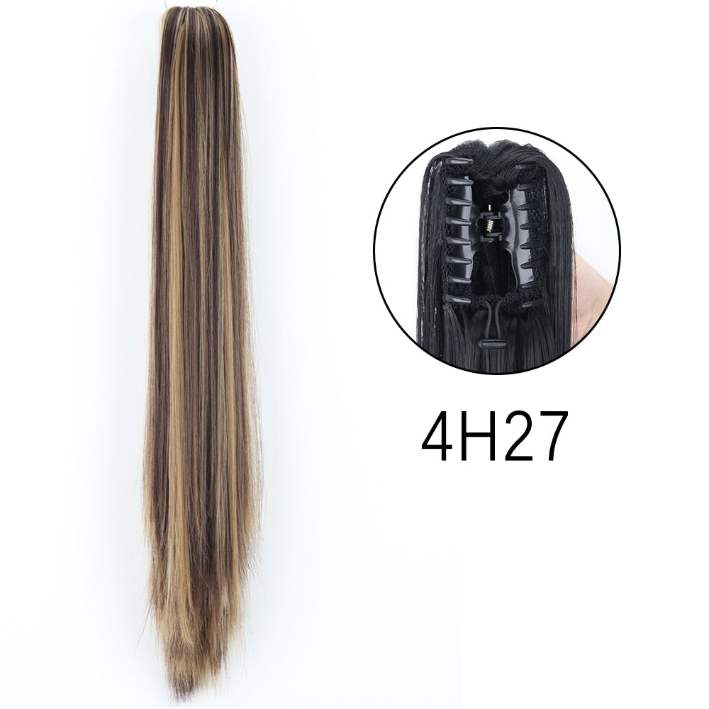 Ponytail Hair Extensions Long Straight Hair Claw Clip On 24Inch Synthetic Wig