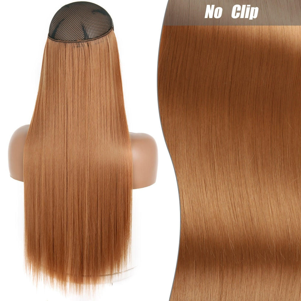 No Clips Long Straight Natural Hair Extension Synthetic Hairpiece Blonde Black