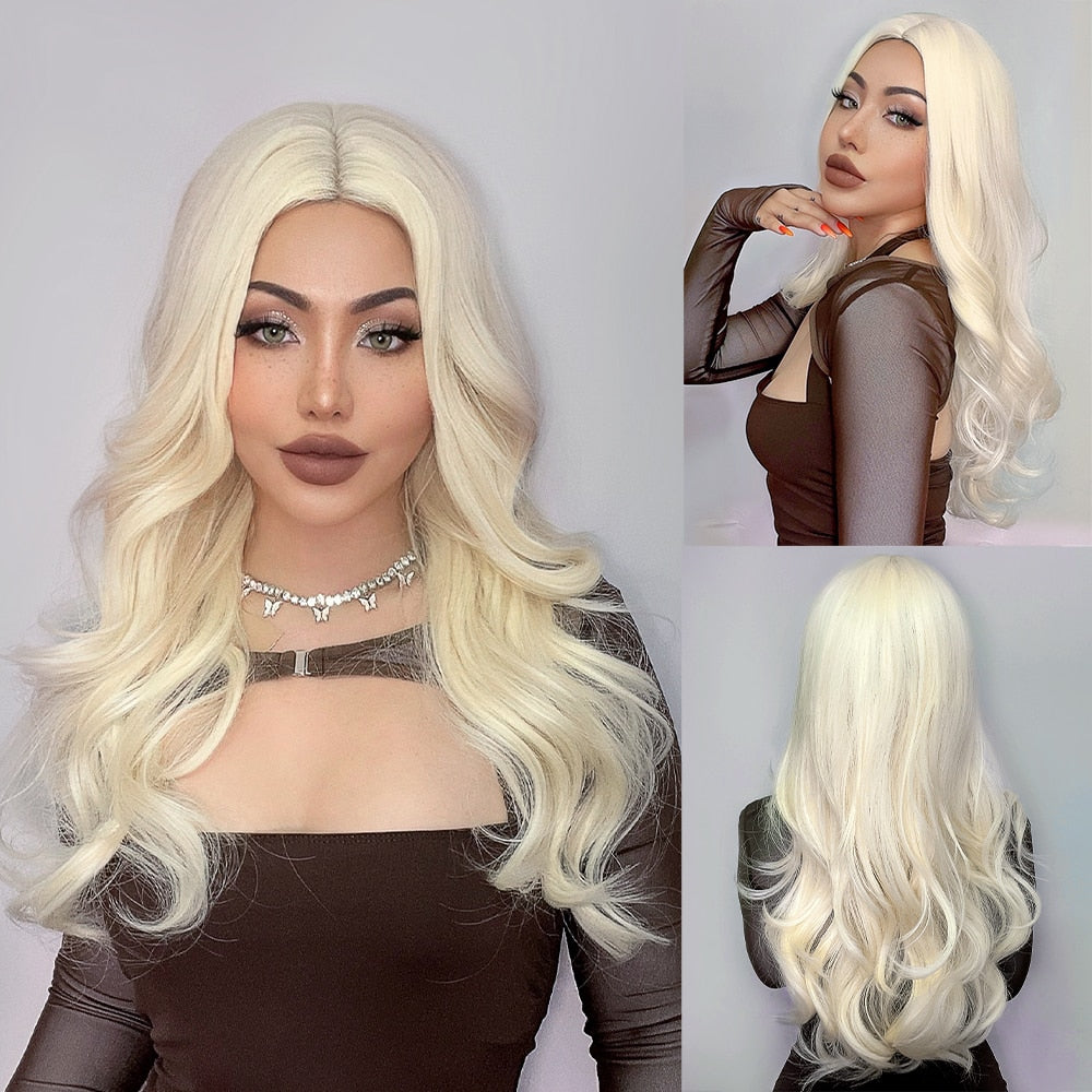 Long Wavy Ombre Black White Synthetic Wigs