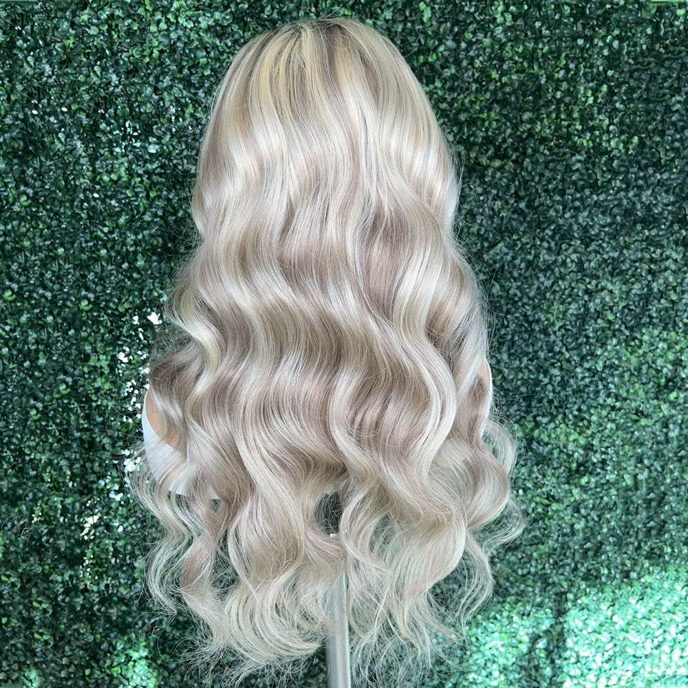 Light Ash Blonde Body Wave Synthetic Wigs 13x4 Lace Front Wigs