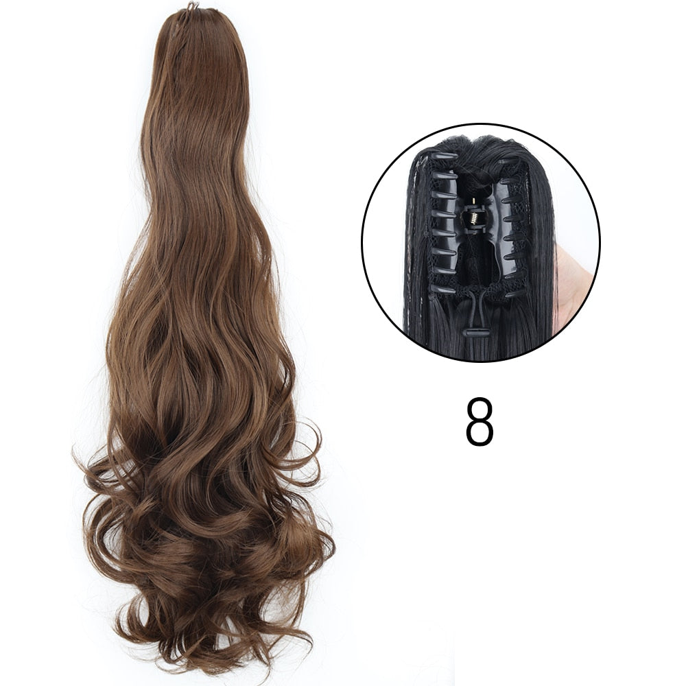 Ponytail Hair Extensions Long Straight Hair Claw Clip On 24Inch Synthetic Wig