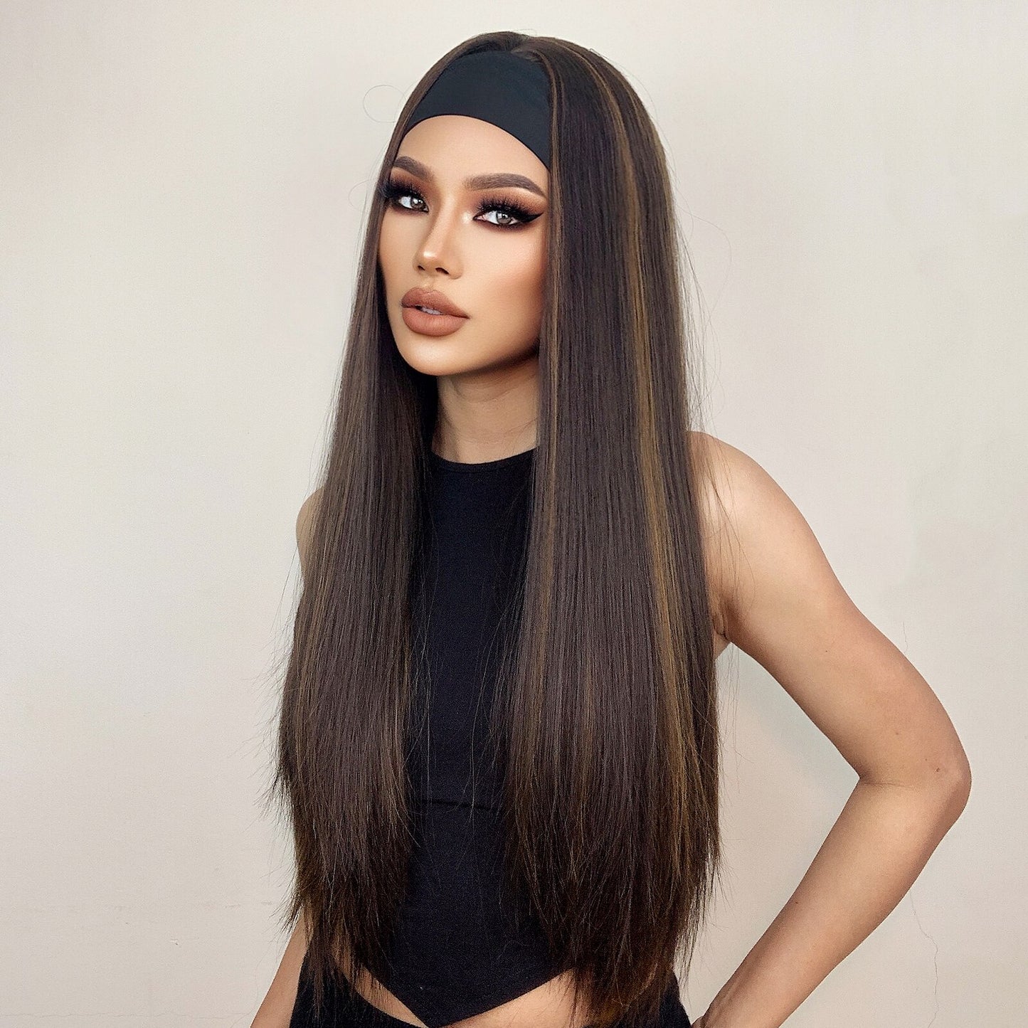 Long Straight Brown Headband Wig