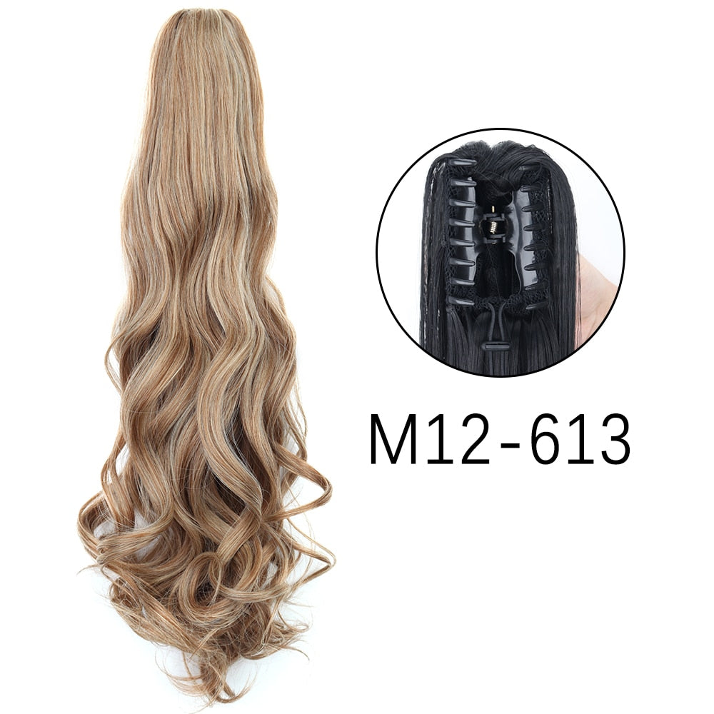 Ponytail Hair Extensions Long Straight Hair Claw Clip On 24Inch Synthetic Wig