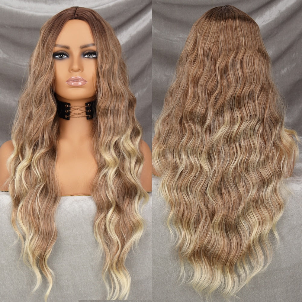 Long Wavy Green Synthetic Wig Cosplay Party Wig