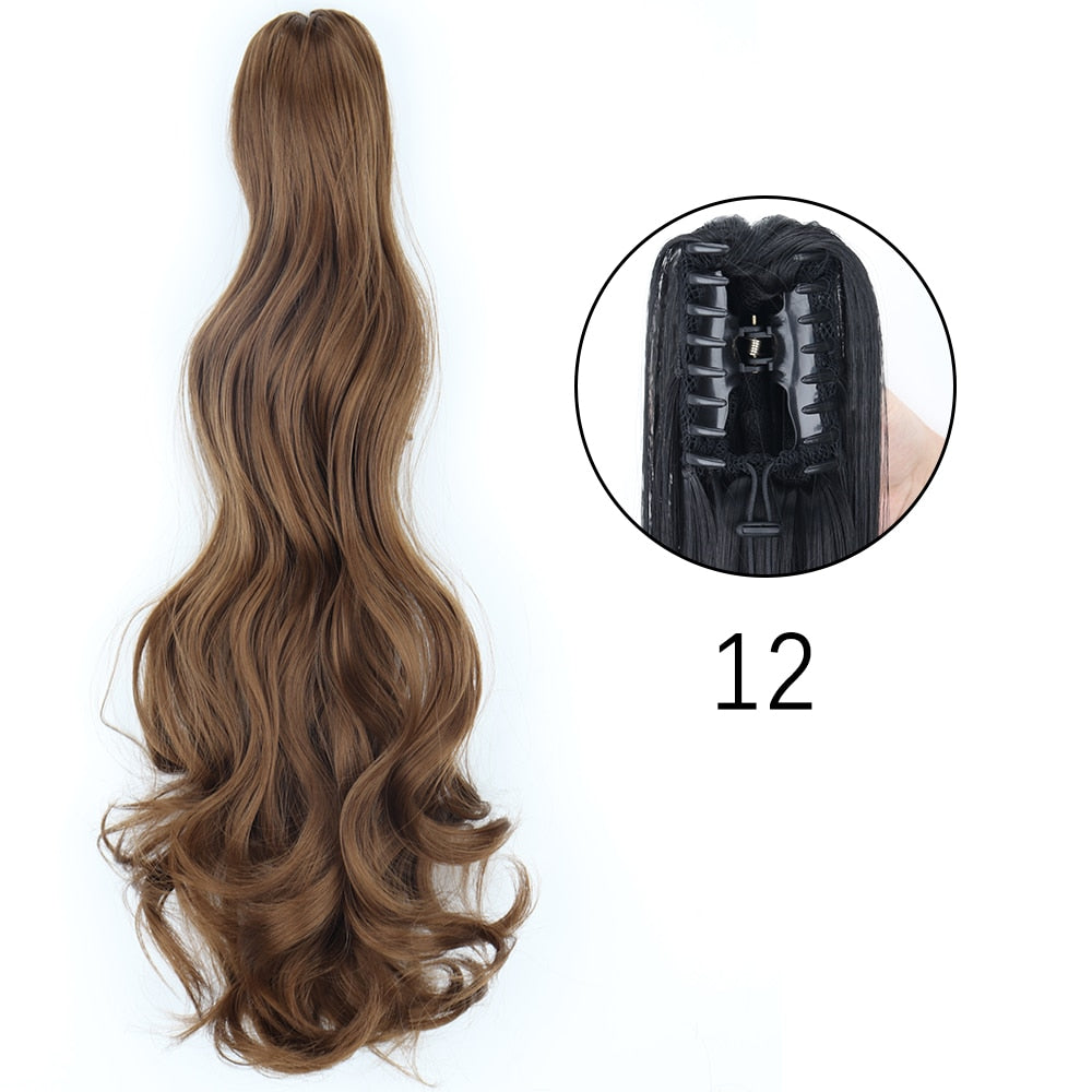 Ponytail Hair Extensions Long Straight Hair Claw Clip On 24Inch Synthetic Wig