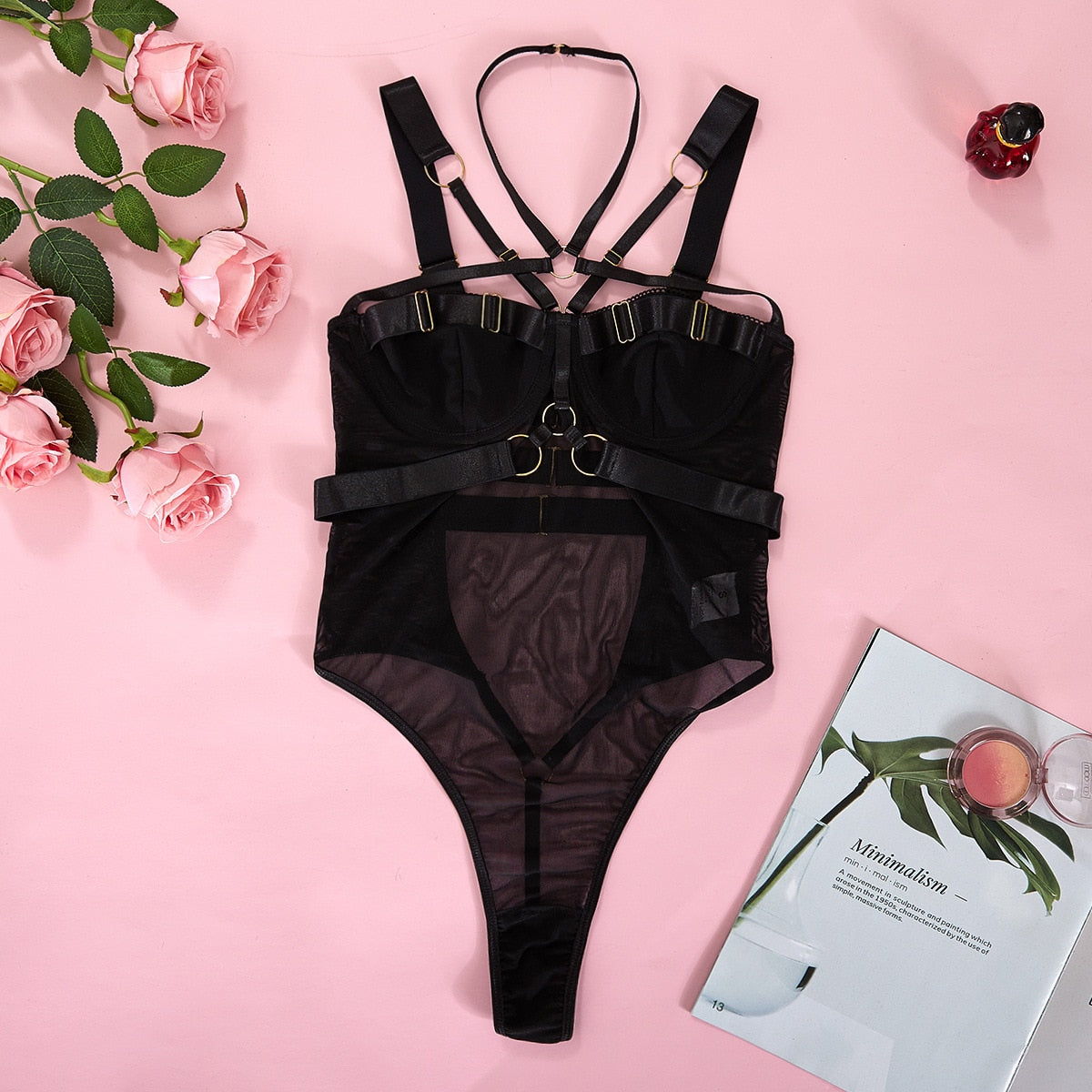 Gothic One Piece Mesh Bodysuit Halter 4 Colors Sexy Bodysuit Fashion Skinny Backless Body Femme