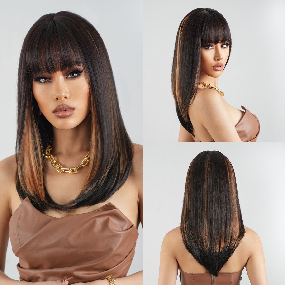 Ombre Platinum Ash Long Straight Synthetic Wigs