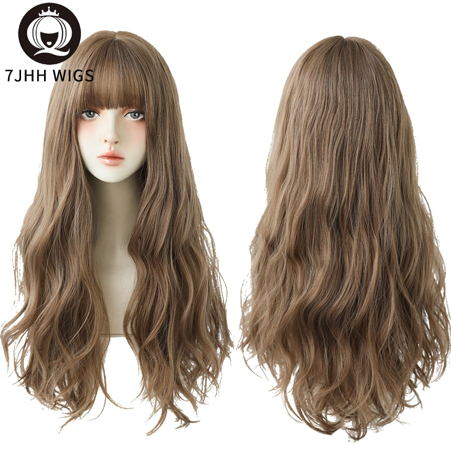 Long Wavy Curly Blonde Black Highlights Synthetic Wigs