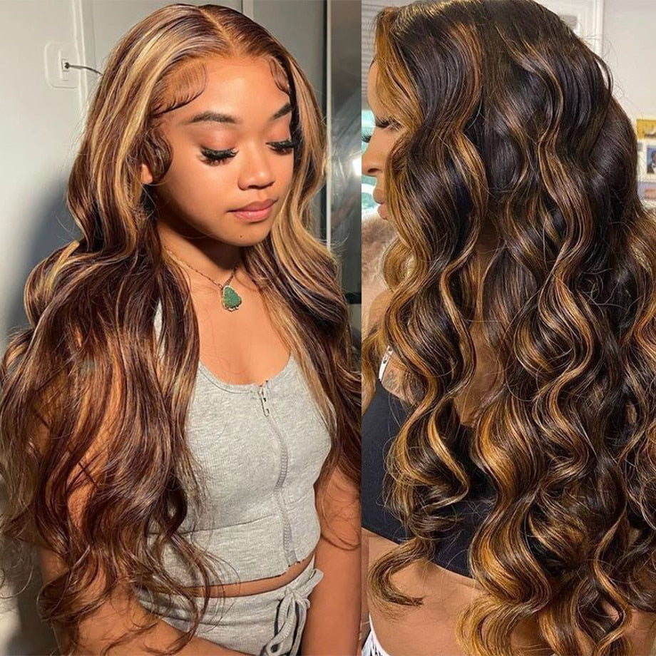 Colored Highlight Human Hair Wigs: 13x6 Lace Front Body Wave & 13x4 HD Lace Frontal Deep Wave