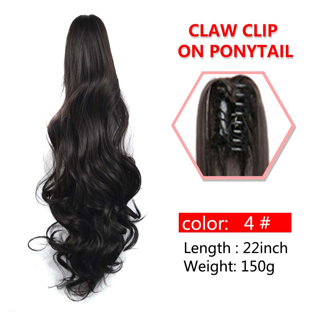 Long Wavy Claw Clip On Ponytail Synthetic 22inch Hair Extension Wig