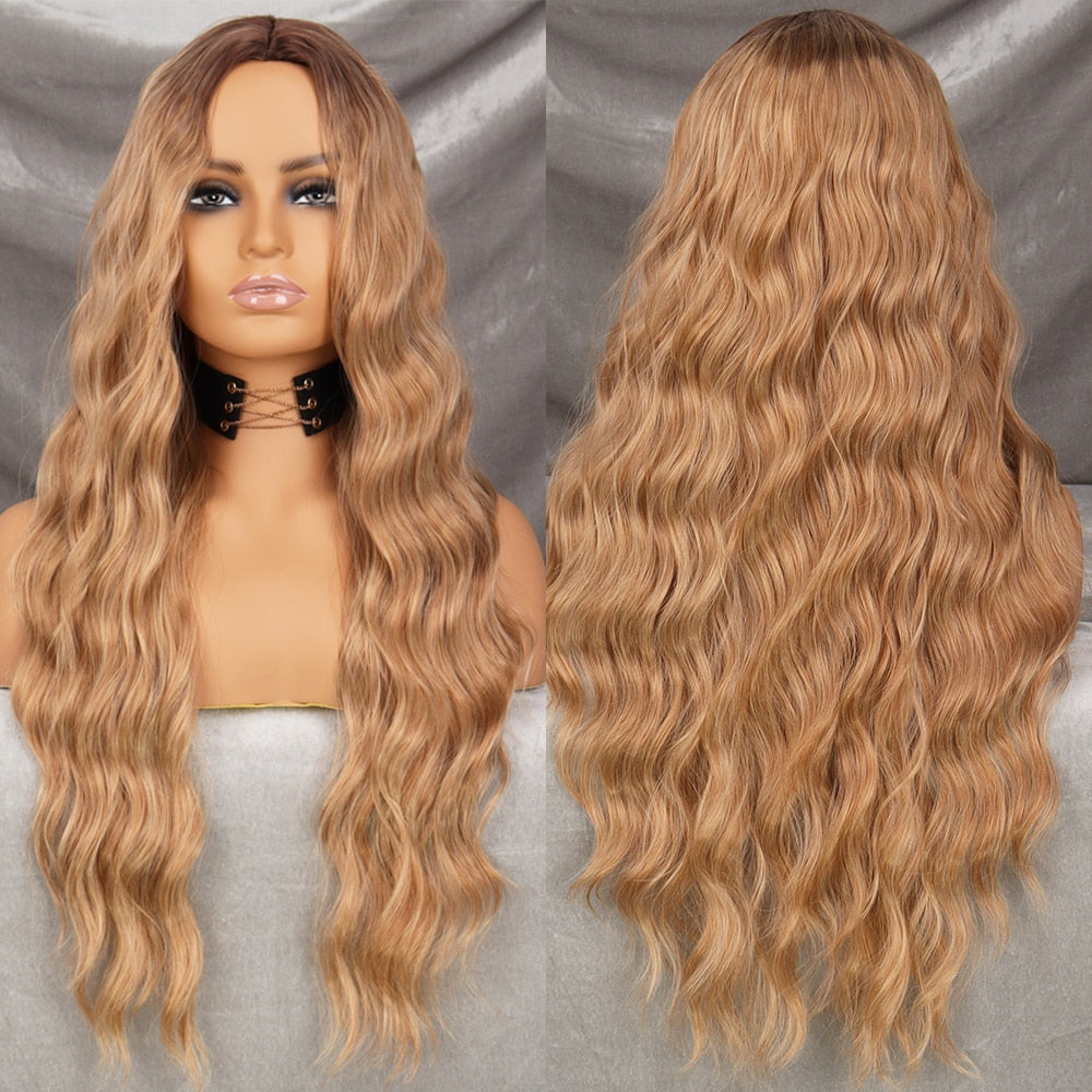 Long Wavy Green Synthetic Wig Cosplay Party Wig