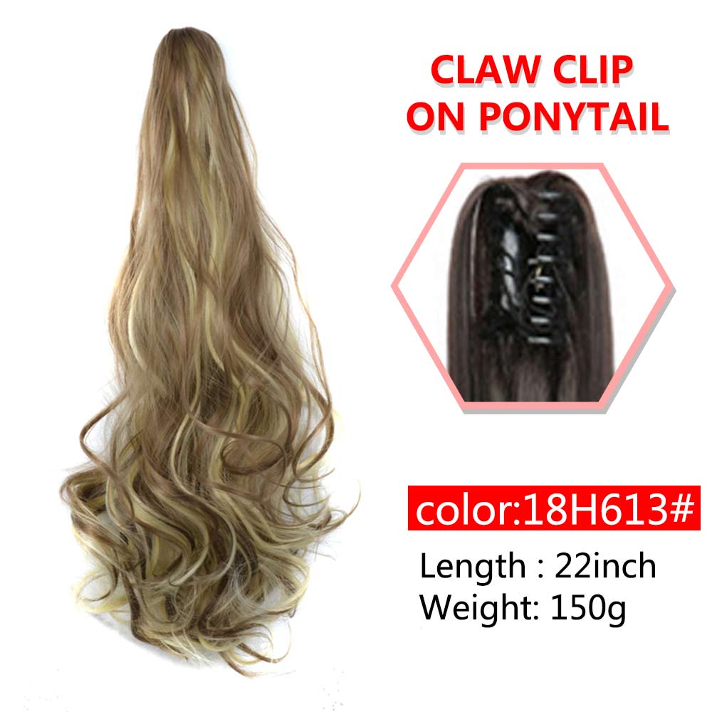 Long Wavy Claw Clip On Ponytail Synthetic 22inch Hair Extension Wig