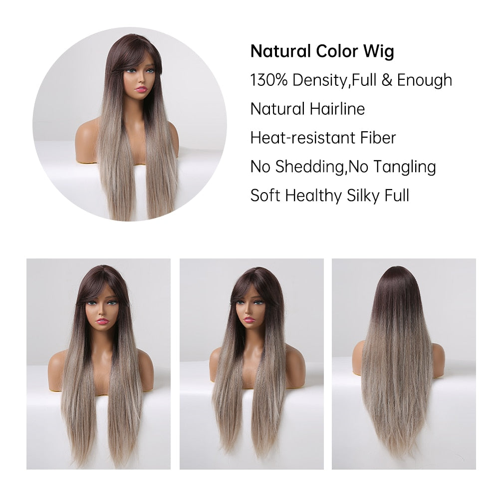 Ombre Platinum Brown Gray Synthetic Wig