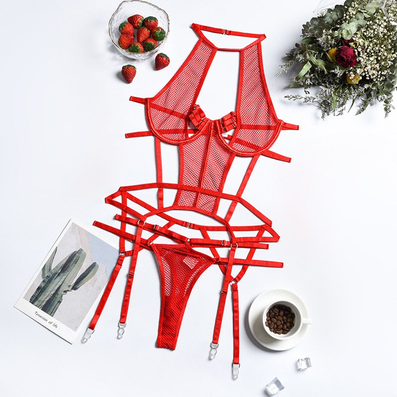 2-Piece Cut Out Bra Set Women Hallow Out Bandage Underwear Set 3 Color Sexy Lingerie Set