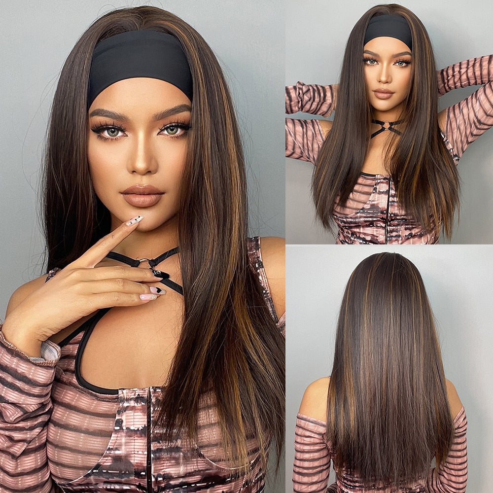 Long Straight Brown Headband Wig