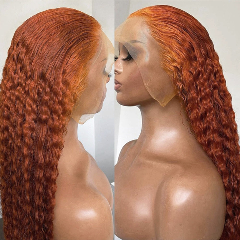 Deep Wavy Orange Hair Kinky Curl Synthetic Wig Lace Front Wigs