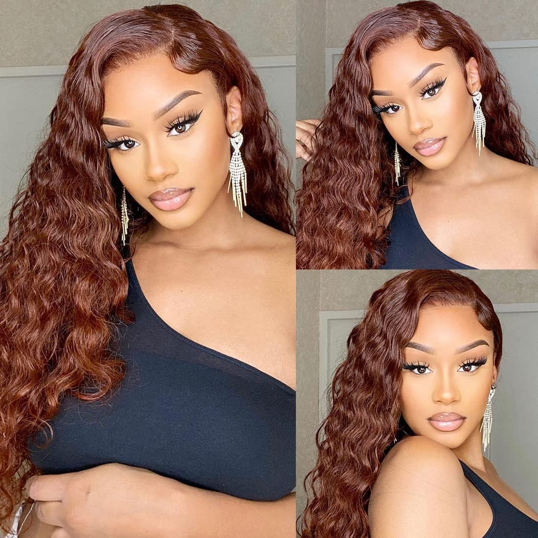Reddish Brown Kinky Curly Wig Synthetic Lace Front Wigs Pre Plucked With Baby Hair Lace Closure Wig